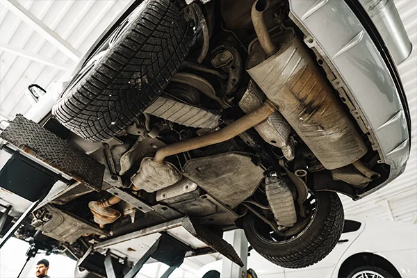 car on lift viewed from underneath