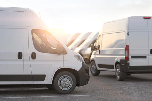 Fleet vans in a parking lot