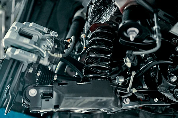 Close-up of spring in car suspension system