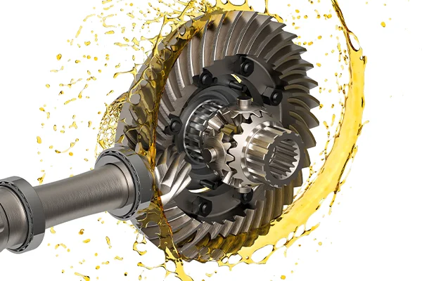 Differential gear covered in gear oil on isolated background